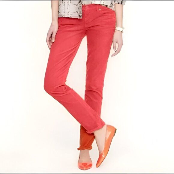 J Crew Shrimp Coral Pink Corduroy Pencil Skinny Matchstick Pants Cords 26 S 4 P - Picture 1 of 6